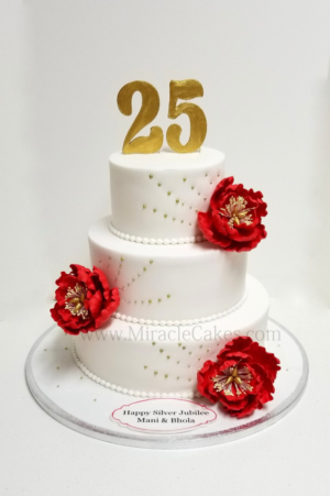 Anniversary cake with gum-paste peonies